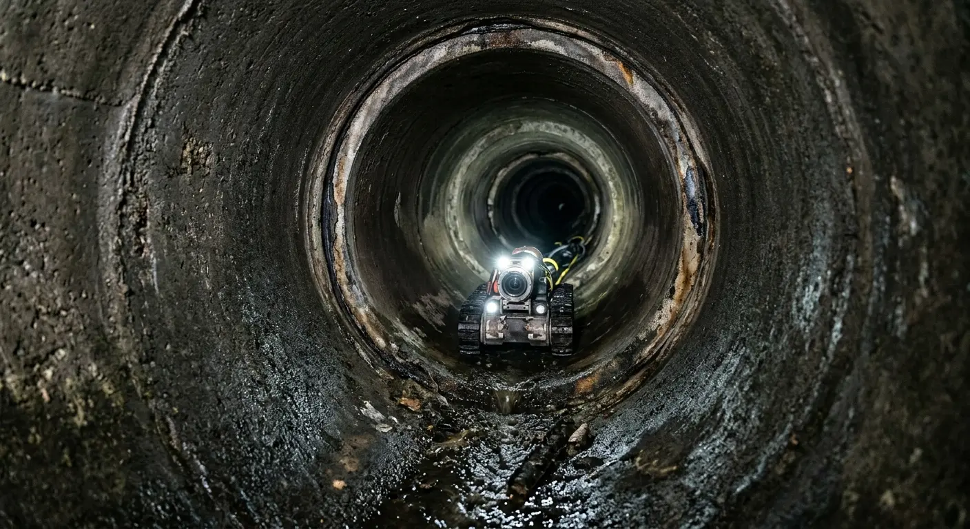 Robotic sewer camera inspecting pipe interior for Sewer Line Cleaning in Urbana